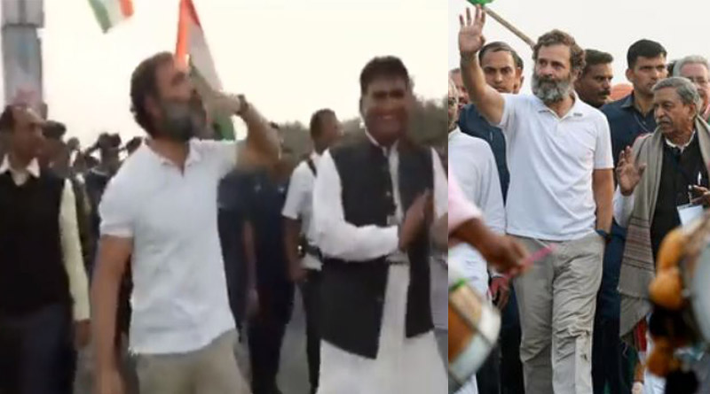 Congress Leader Rahul Gandhi seen blowing kisses to BJP office during Bharat Jodo Yatra। Sangbad Pratidin