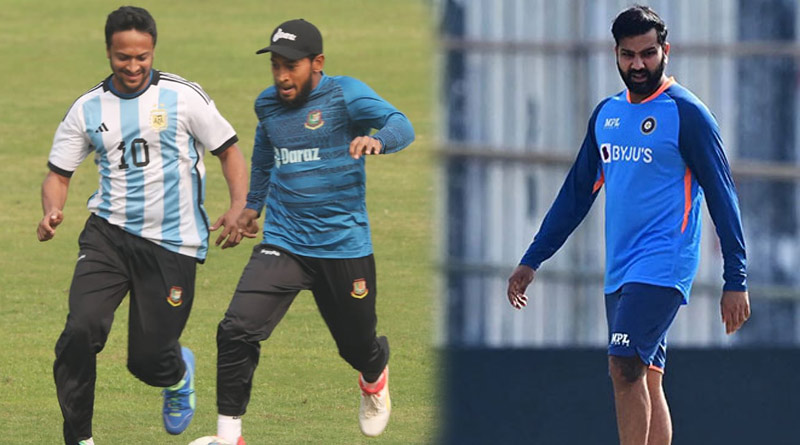 দ্বিতীয় টেস্টেও দলে নেই রোহিত, প্র্যাকটিসে আর্জেন্টিনার জার্সিতে ফুটবলে মেতে শাকিব
