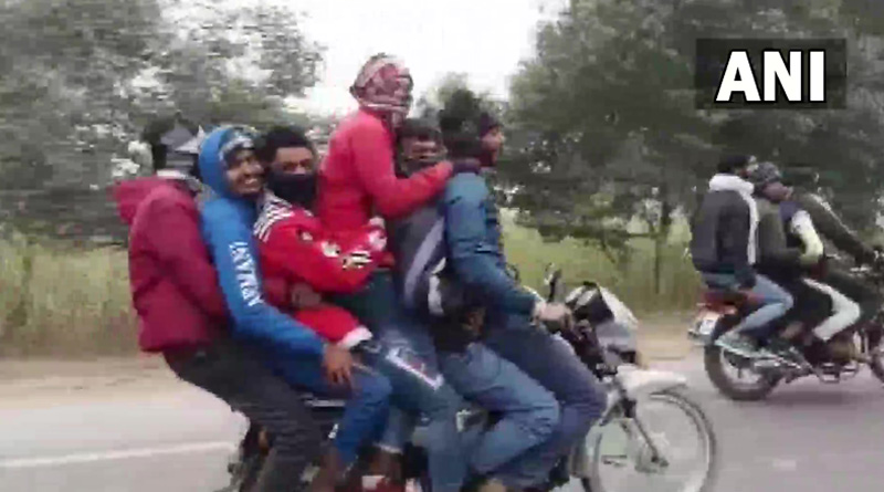Video Of UP 14 Men Riding 3 Bikes And Performing Dangerous Stunts Goes Viral | Sangbad | Sangbad Pratidin