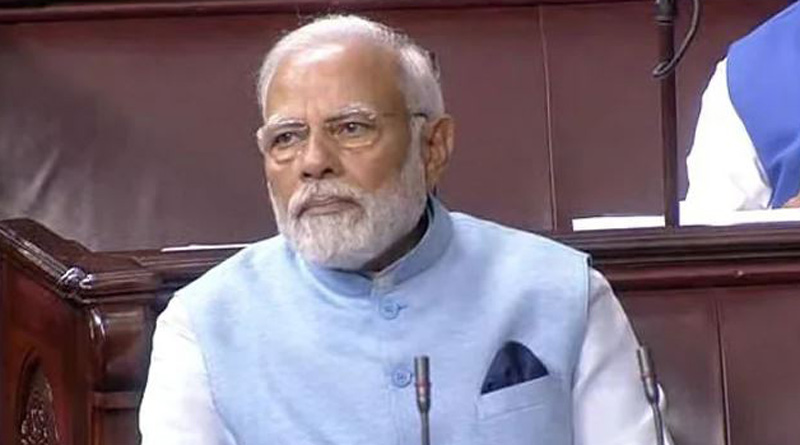 PM Modi seen in Parliament in special blue jacket। Sangbad Pratidin