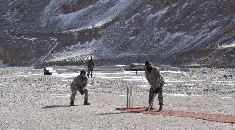 Indian Army men play cricket at sub-zero temperatures in Ladakh। Sangbad Pratidin