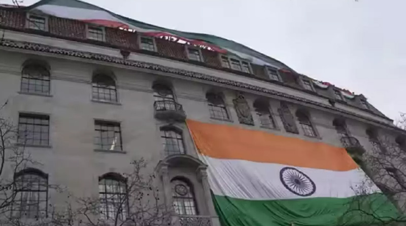 Massive Indian flag unfurled at London High Commission, video gets viral | Sangbad Pratidin