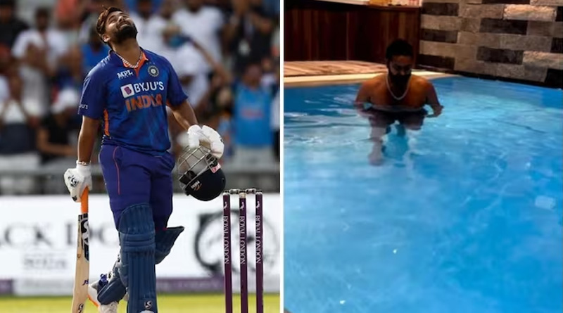 Rishabh Pant walks in swimming pool, first time without stick | Sangbad Pratidin