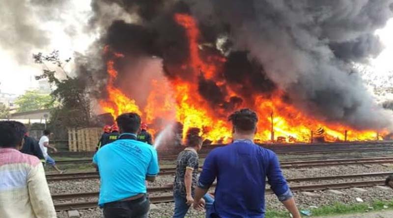 Fire at a factory just beside rail track in Chittagong, train services disrupted | Sangbad Pratidin