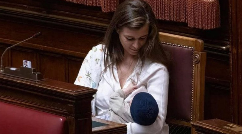 Italian lawmaker Gilda Sportiello breastfeeds baby in Parliament। Sangbad Pratidin