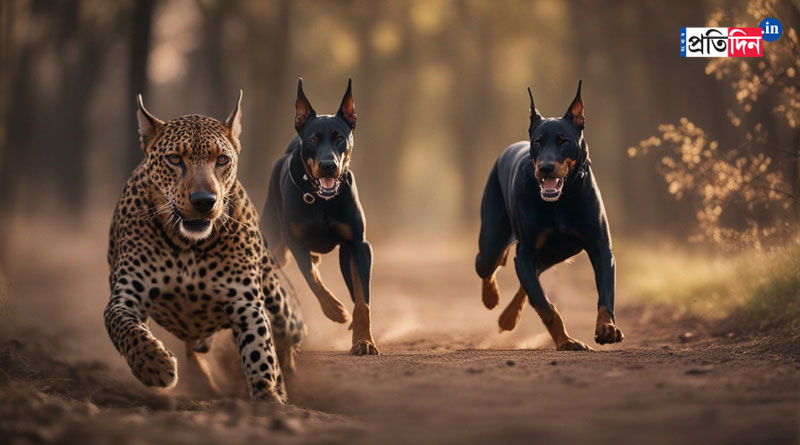 Two dogs chasing away a leopard in Nashik। Sangbad Pratidin