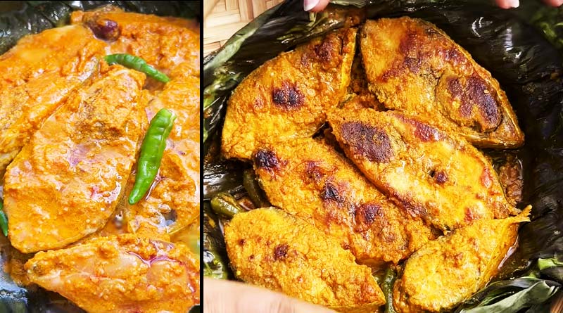 Hilsha Recipe: Barishal style Ilish fry on banana leaf, Kolapatay Ilish Bhaja | Sangbad Pratidin
