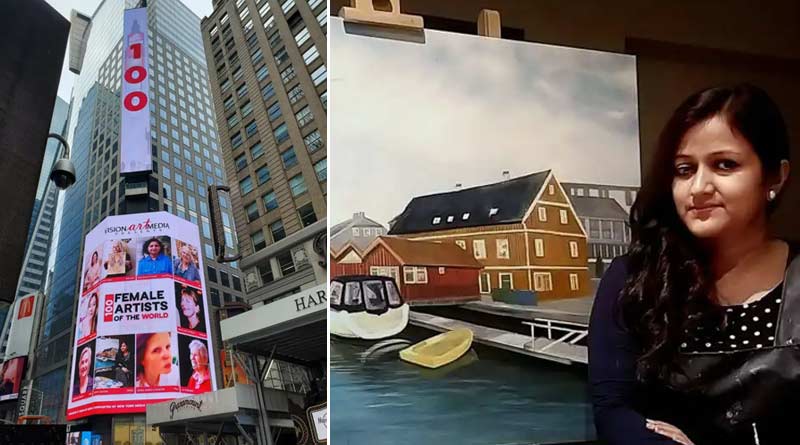 Bengali girl appears on the screen of Time Square for her historical paintings | Sangbad Pratidin