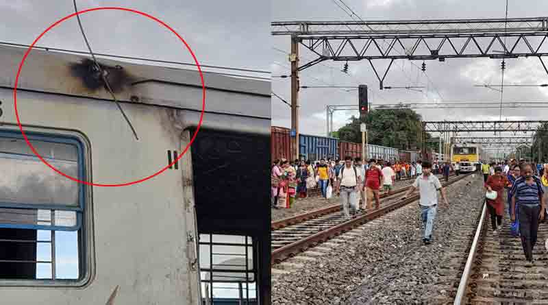 Overhead wire torn apart on Train, service halted in Howrah-Belur line | Sangbad Pratidin