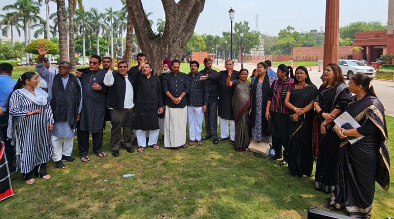 INDIA Alliance Protest: INDIA MPs wear black dress to protest on Manipur Issue | Sangbad Pratidin