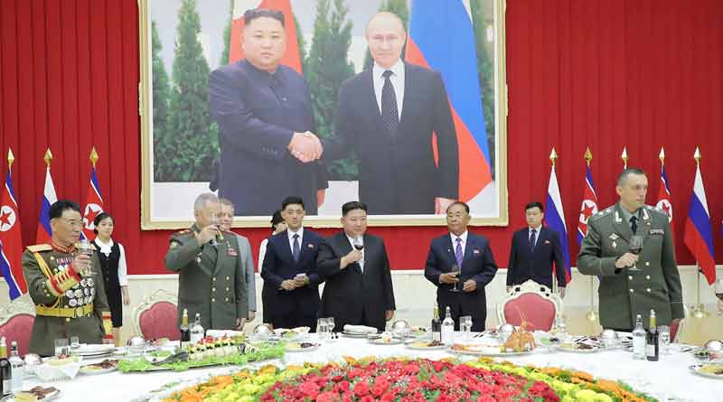 Kim Jong Un installed large portraits of Russian president Vladimir Putin। Sangbad Pratidin