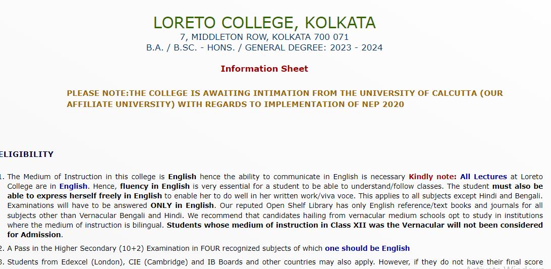 Loreto College Admisstion notice