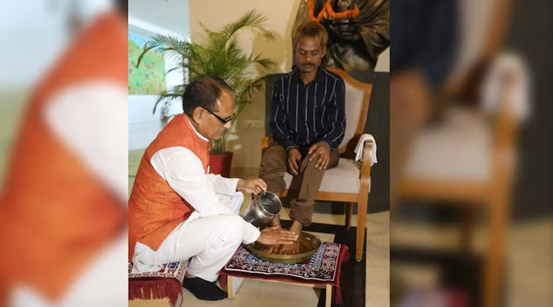MP Chief Minister Shivraj Singh Chouhan washes feet of tribal man, apologized | Sangbad Pratidin