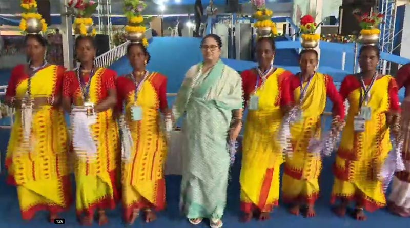 CM Mamata Banerjee shakes leg with Tribaal women at Jhargram | Sangbad Pratidin
