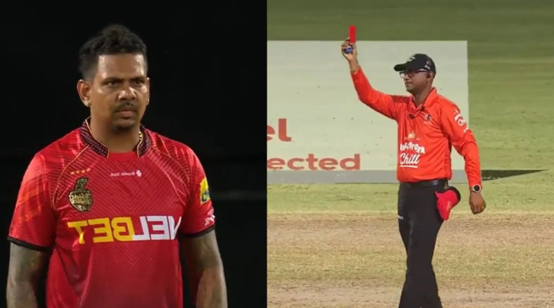 Sunil Narine the first player of slow overs red card in CPL। Sangbad Pratidin