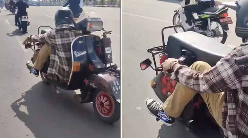 A modifying scooter goes viral on social media for its opposite direction। Sangbad Pratidin