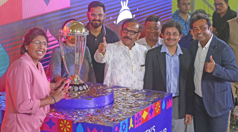 Cricket World Cup trophy unveiled at Eden Gardens, Indian celebs bats for inclusion of cricket in Olympic Games | Sangbad Pratidin