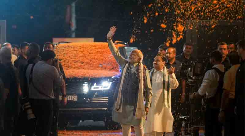 BJP welcome PM Modi with huge celebration at HQ after G-20 Summit | Sangbad Pratidin