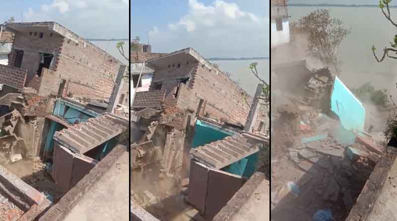 ঠিক যেন তাসের ঘর! গঙ্গার ভাঙনে চোখের নিমেষে তলিয়ে গেল আস্ত দোতলা বাড়ি