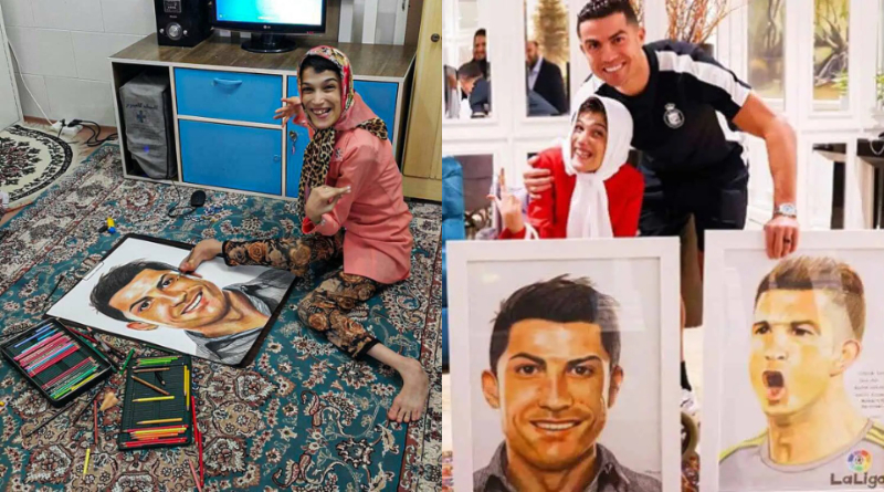 Cristiano Ronaldo meets disabled Iranian artist Fatemeh Hamami who drew his portrait with her feet, video gone viral। Sangbad Pratidin