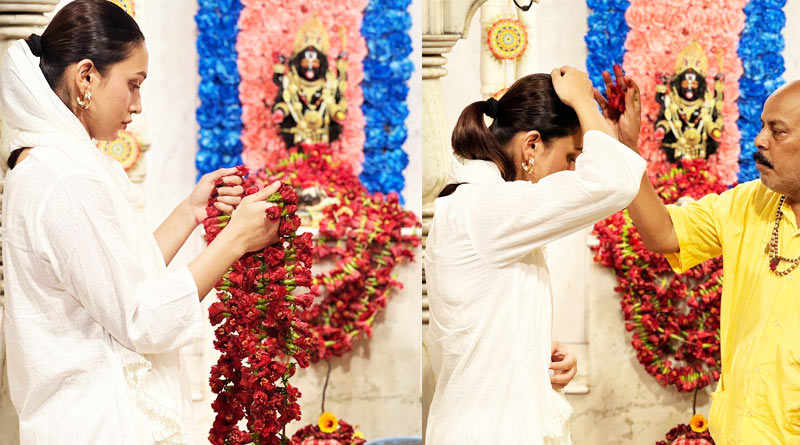 Mimi Chakraborty offers puja at Kali temple, netizen slams| Sangbad Pratidin