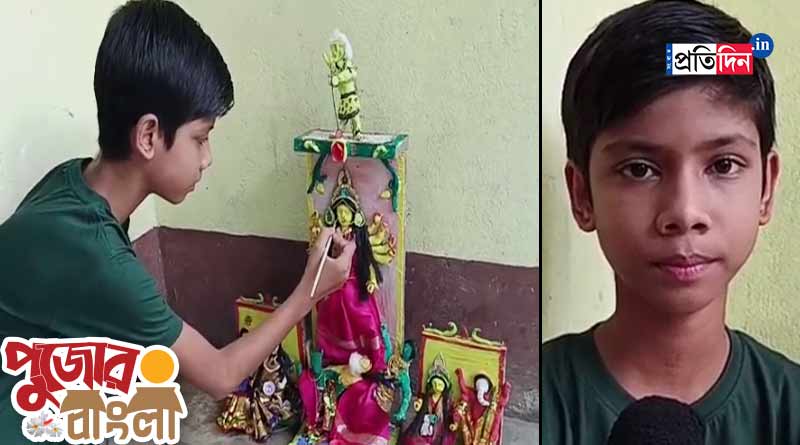 Durga Puja 2023: A school student makes Durga idol in Malbazar । Sangbad Pratidin