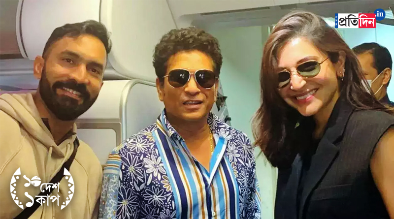 ICC ODI World Cup 2023: Anushka Sharma posed for a mid-flight selfie with Sachin Tendulkar, Dinesh Karthik । Sangbad Pratidin