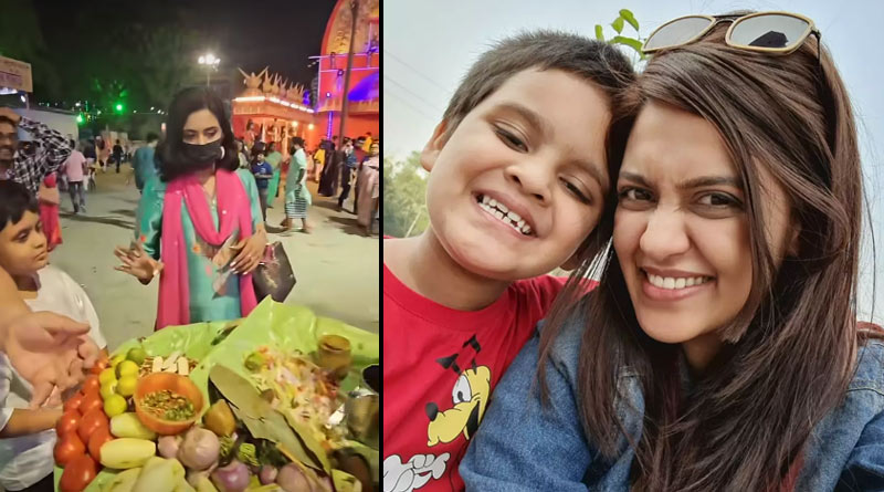 Celebrity Der Durga Puja: Priyanka Sarkar in Puja fair with son Sahaj, see video | Sangbad Pratidin