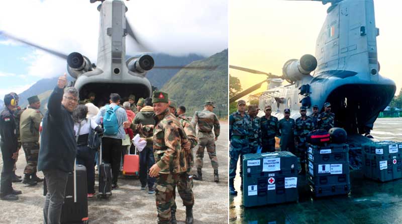 Army deployed to connect fllod hit Chungthang, Sikkim, ration distributed from Gurudwara | Sangbad Pratidin