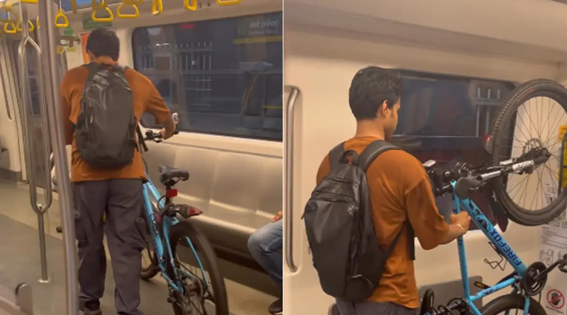 Mumbai man takes a bicycle ride in metro, video goes viral | Sangbad Pratidin