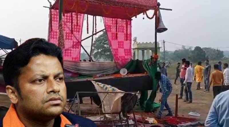 Stage of BJP leader Anupam Hazra rally vandalised in Birbhum's Khoyrasole । Sangbad Pratidin