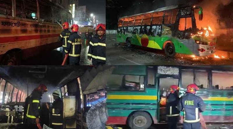 BNP protesters target buses in unrest Bangladesh। Sangbad Pratidin
