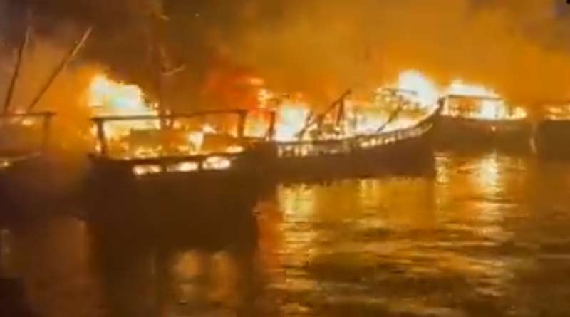 Massive fire after blasts in fuel tank at Visakhapatnam fishing harbour, 40 boats turned into ashes | Sangbad Pratidin