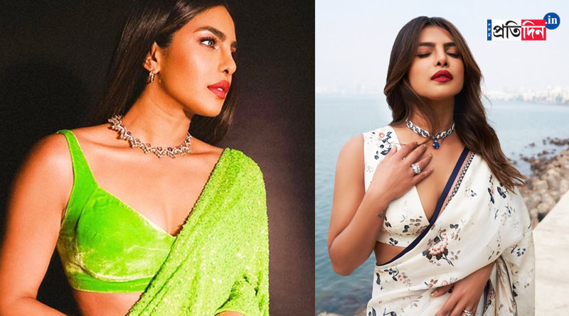 আঁচল সরে উঁকি দিচ্ছে ক্লিভেজ! মুম্বইয়ের আবহাওয়ার পারদ চড়ালেন প্রিয়াঙ্কা, দেখুন অ্যালবাম