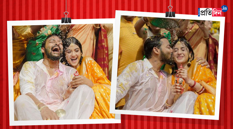 গায়ে হলুদে ‘খুল্লমখুল্লা’ প্রেম সৌরভ-দর্শনার, কনেকে কাছে টেনে চুমু ‘মন্টু পাইলটে’র