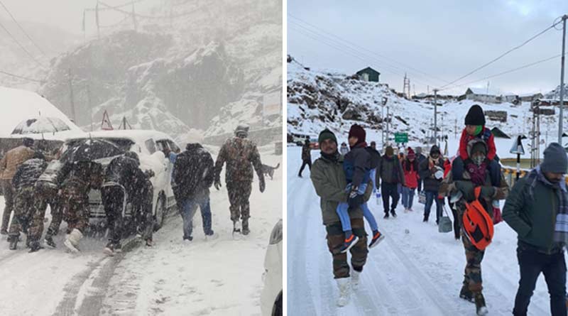 Indian Army rescues 800 tourists from high altitude of East Sikkim after they got stuck during heavy snowfall | Sangbad Pratidin