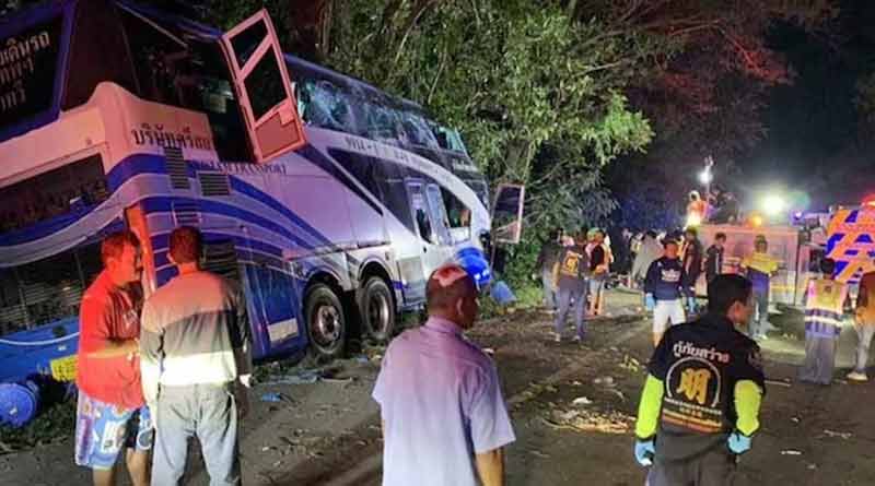 14 killed in Thailand as bus spins out of control, crashes into tree। Sangbad Pratidin