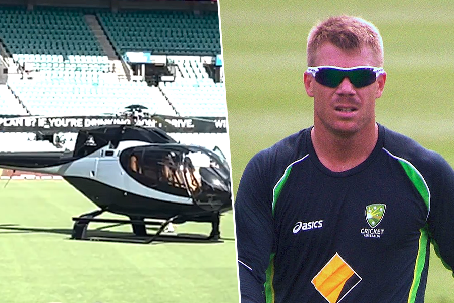 David Warner's helicopter lands on the SCG outfield just before match । Sangbad Pratidin