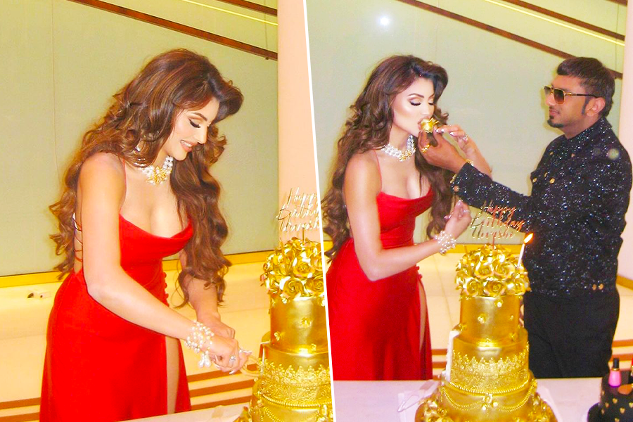 Urvashi Rautela cuts 24 carat gold cake with Honey Singh on birthday| Sangbad Pratidin