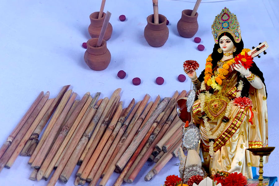 মুছে যায়নি ঐতিহ্যের খাগের কলম, সরস্বতী পুজোর আগে জমজমাট বিক্রি পুরুলিয়ায়