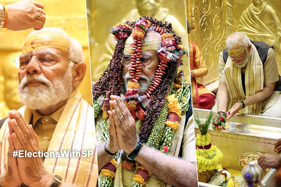 হাতে ত্রিশূল, ফুলমালায় ঢাকা মুখ, বারাণসীতে অন্য অবতারে প্রধানমন্ত্রী
