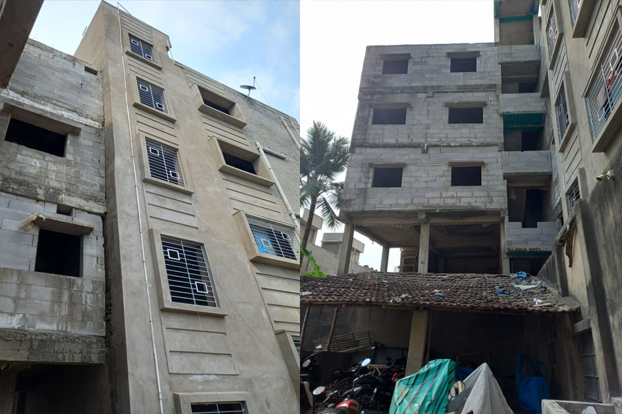 The last building built by Wasim leaning over to neighboring house at Garden Reach