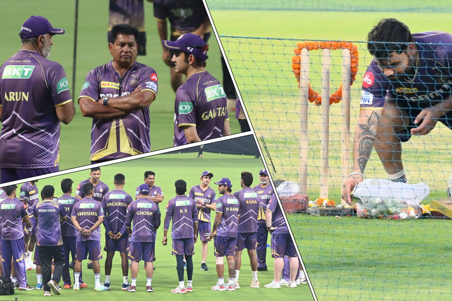 নারকেল ফাটিয়ে, উইকেট পুজো করে ইডেনে নাইটদের প্রস্তুতি শুরু