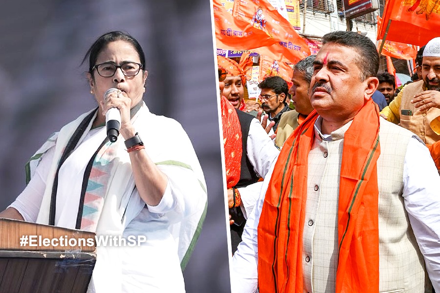 তৃণমূলের ‘বিজেপি বিসর্জনে’র পালটা সন্দেশখালিতে শুভেন্দু