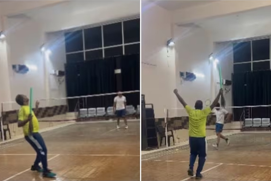Man plays badminton with broom, video goes viral