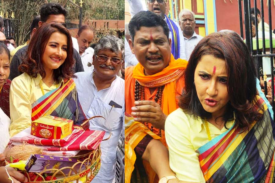Rachana Banerjee offers Puja at Singur's Dakat kali temple, before starting Lok Sabha Campaign