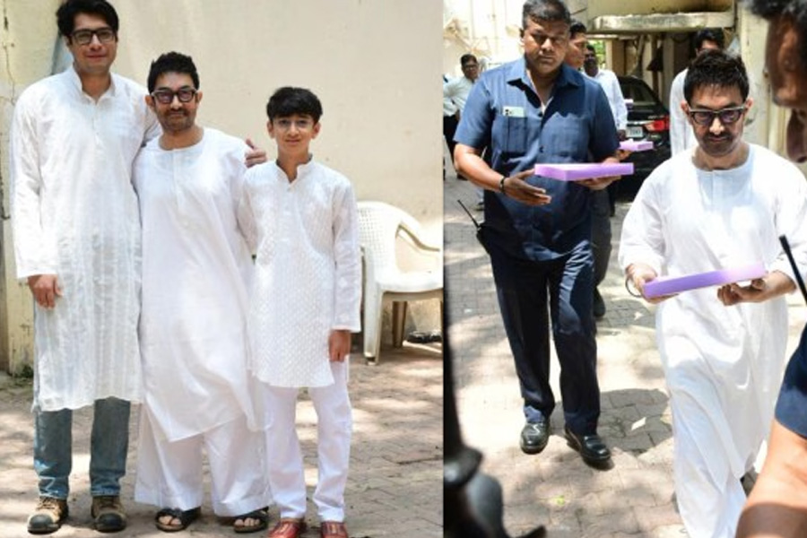 Aamir Khan, sons Junaid and Azad twin in white kurtas on Eid