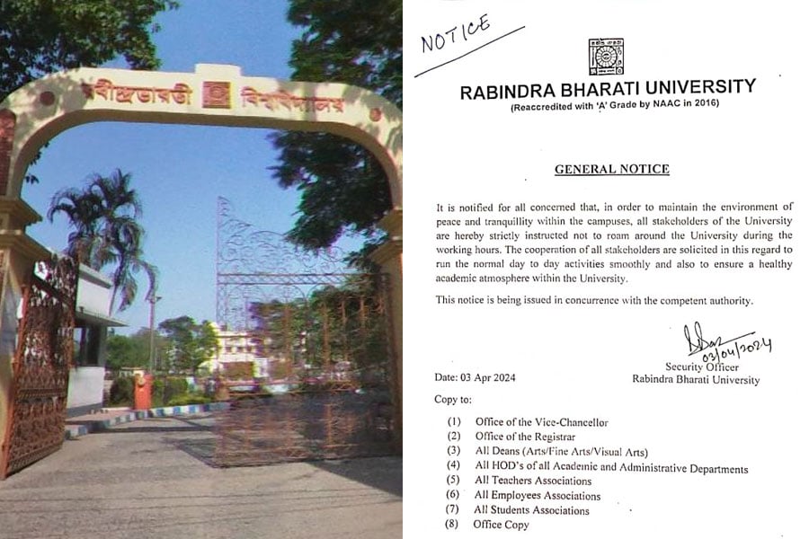 Rabindra Bharati University give notification for can not roam campus during working house