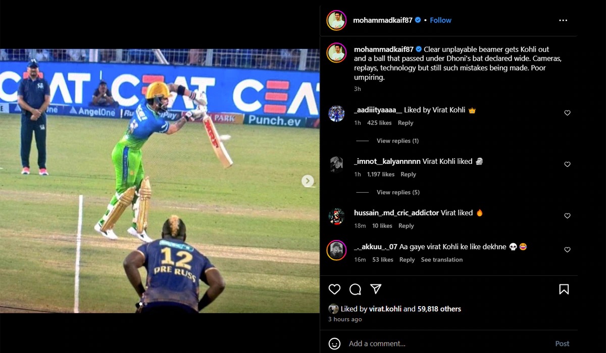 Virat Kohli has reacted to a post by Mohammad Kaif that criticised umpiring