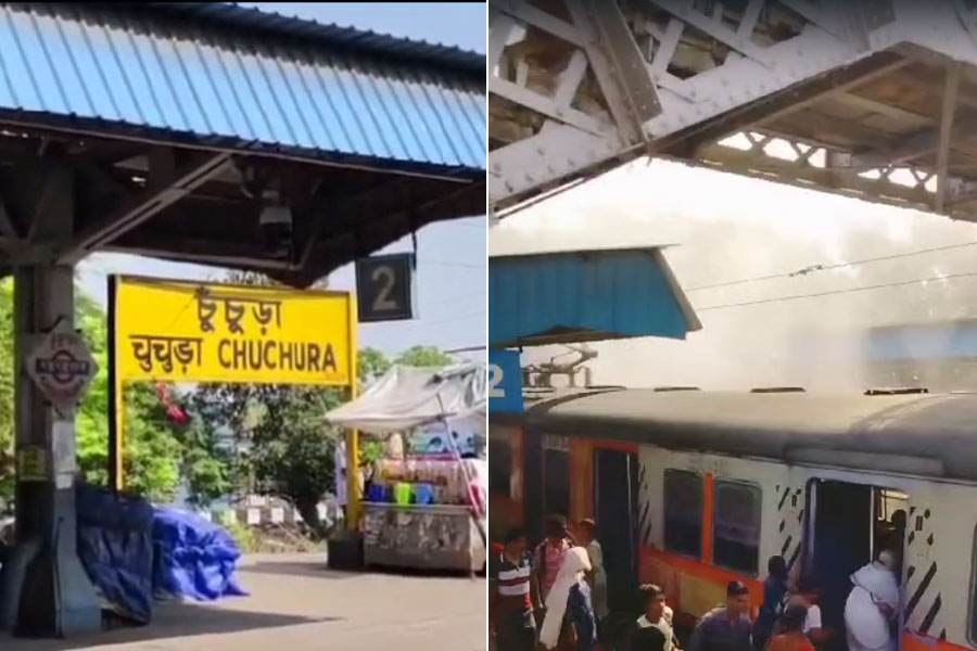 Fire on local train at Chinsurah station